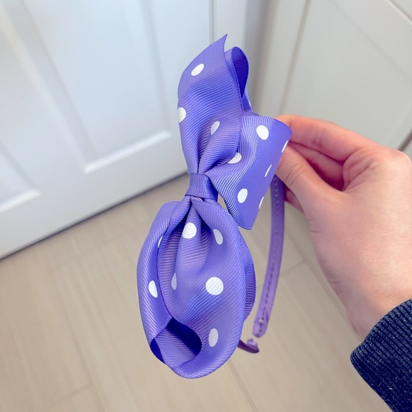 Girls big purple bow polka dot headband - Picture 2 of 3